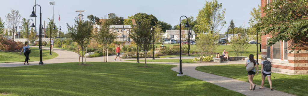 students walking huxley overlook